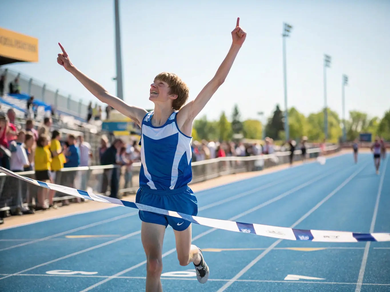 An individual athlete from CLUB SPORTIF ARGENTAIS achieving a personal best, symbolizing personal development and the club's supportive environment.