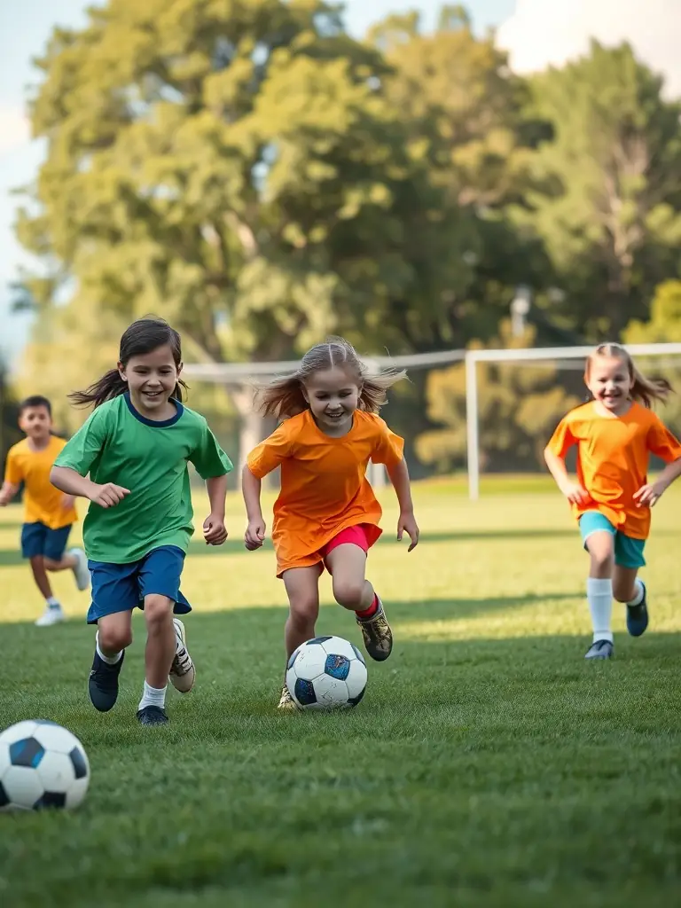 A vibrant image of children participating in a soccer training session, showcasing teamwork and youthful energy at Club Sportif Argentais.