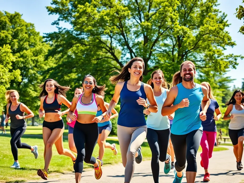 A group of people of all ages participating in a community fun run, emphasizing inclusivity and promoting a healthy lifestyle.