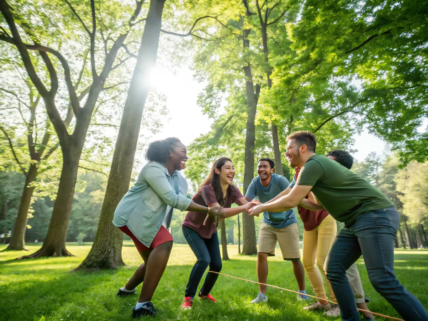 A group of diverse individuals participating in a team-building exercise at CLUB SPORTIF ARGENTAIS, showcasing collaboration and camaraderie.