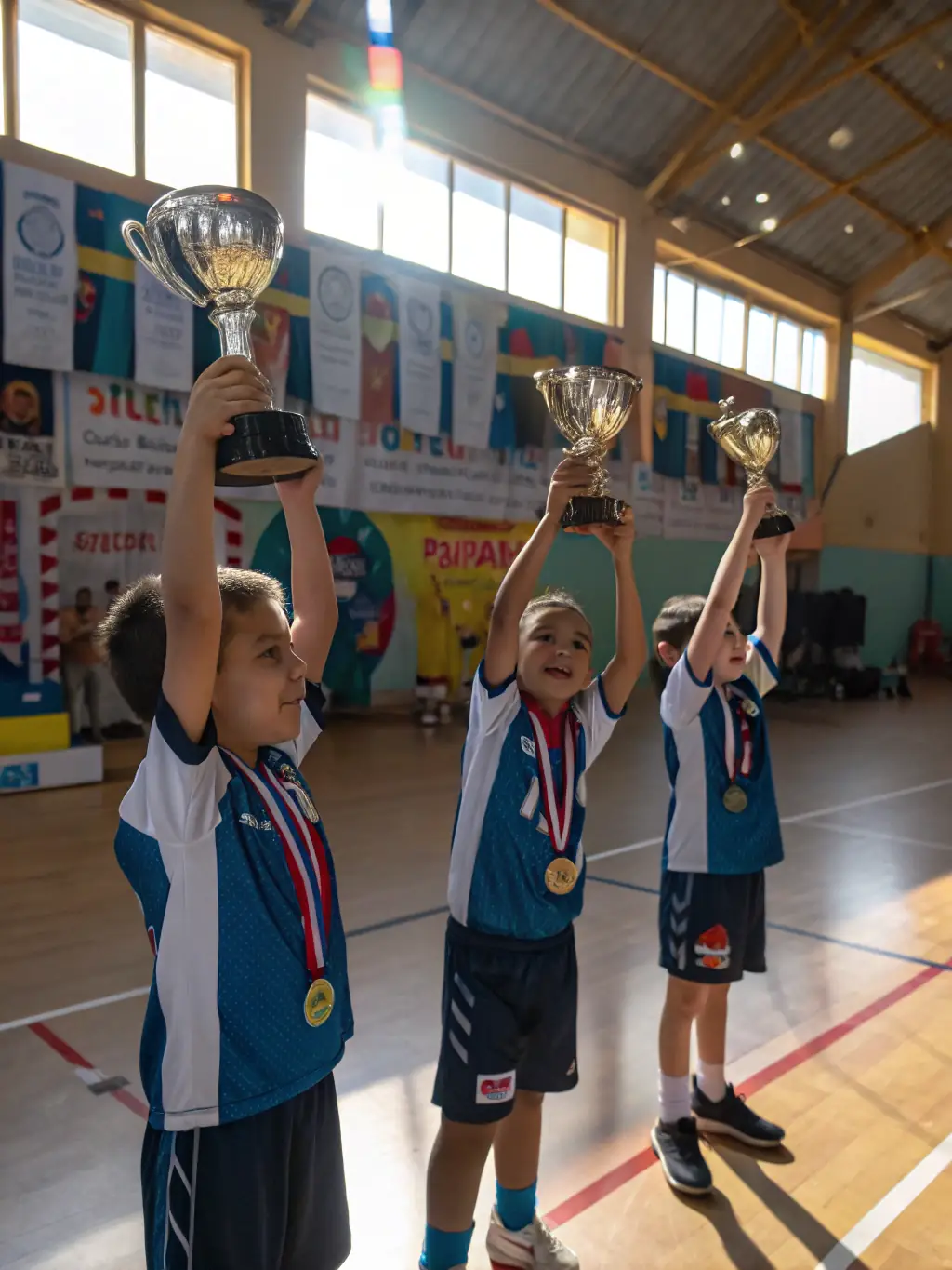 An inspiring image of a young athlete receiving an award at a sports competition, symbolizing achievement and the pursuit of excellence.